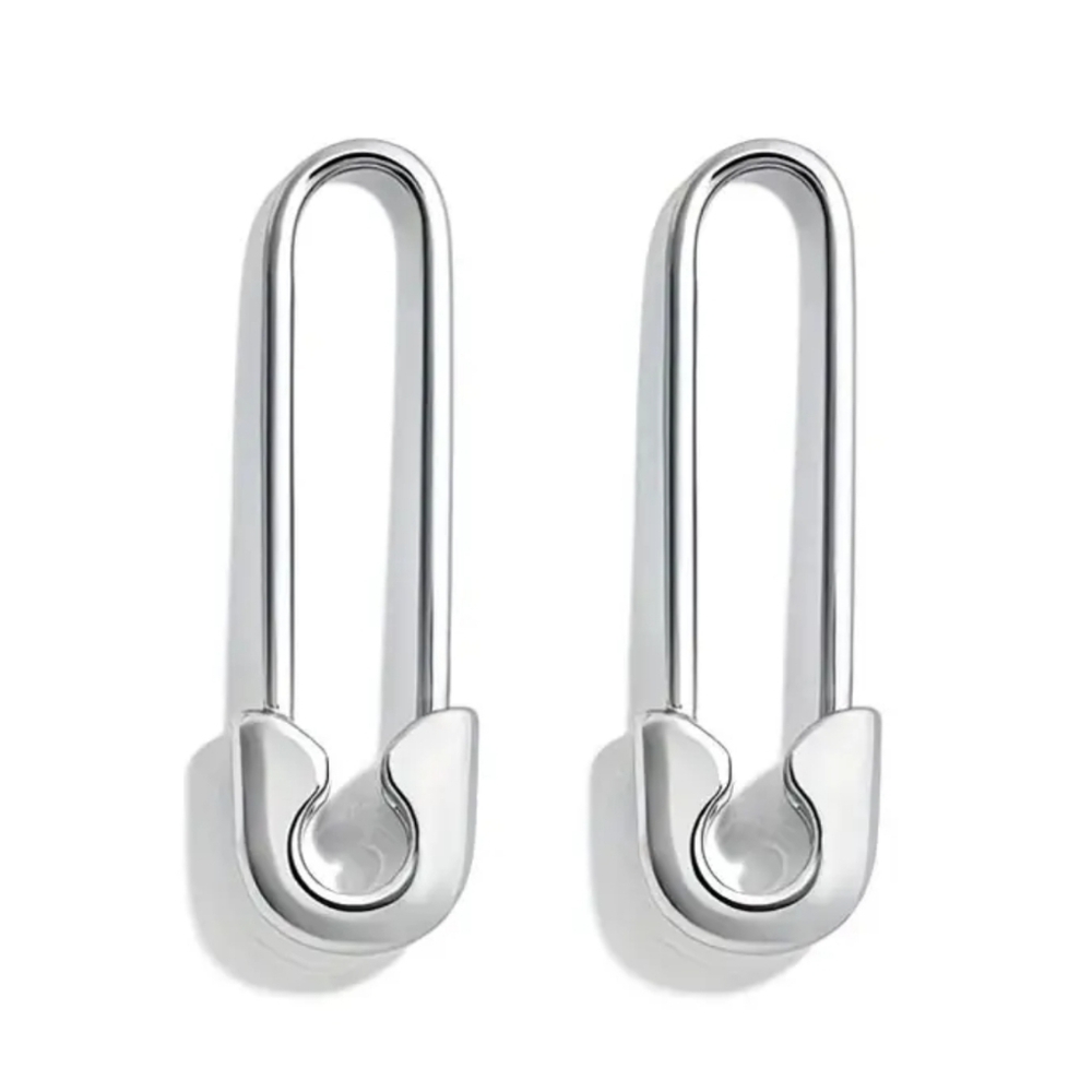Minimalist Statement Safety Pin Earrings In Silver Tone; Edgy Yet Simple; NWOT